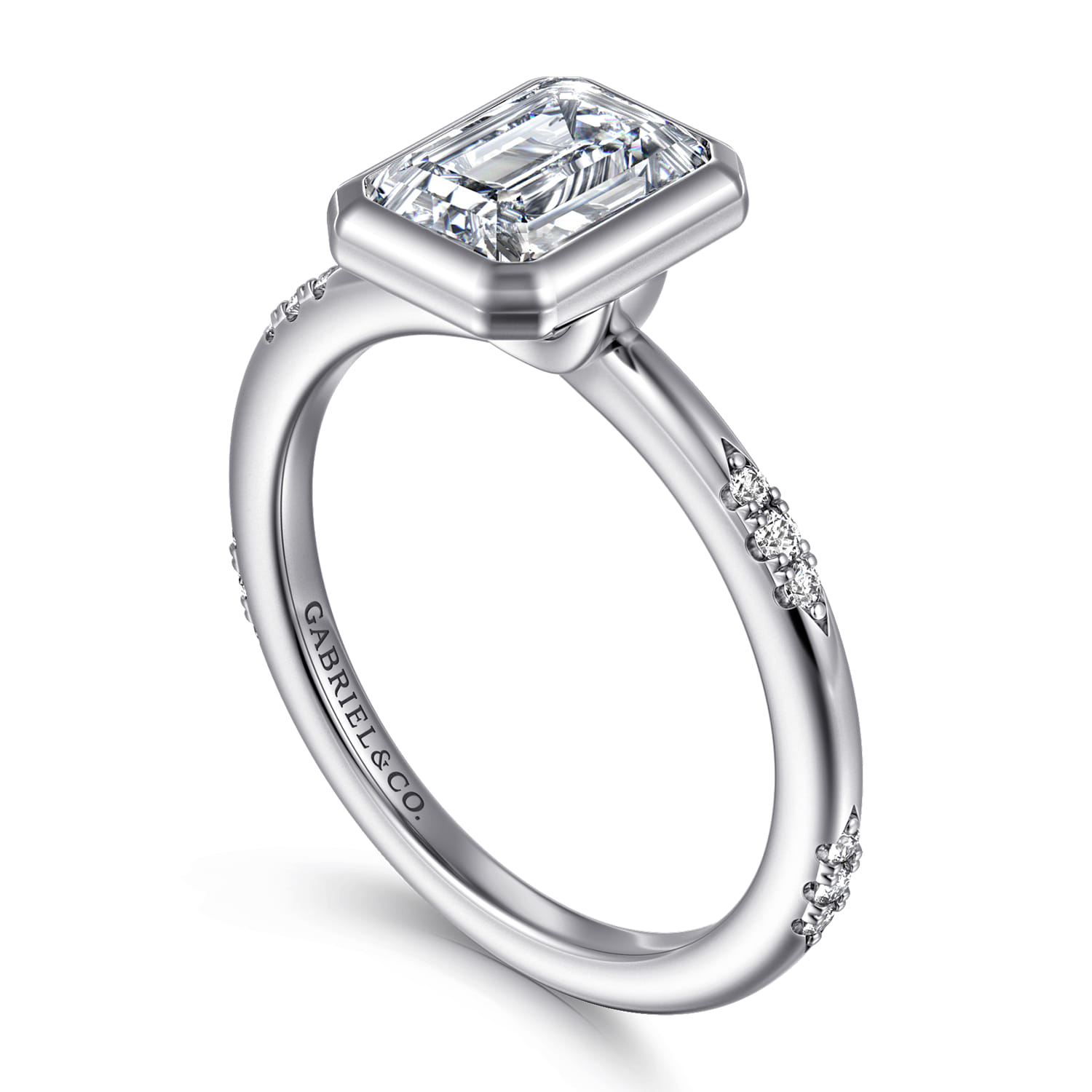 Aspen - 14K White Gold Bezel Set Emerald Cut Diamond Engagement Ring - 0.09 ct - Shot 3