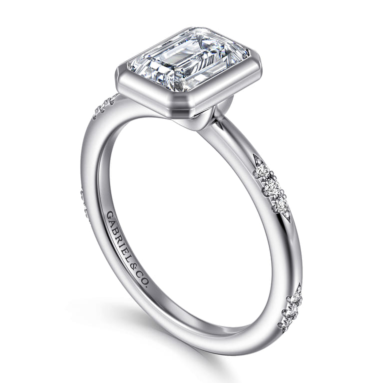 Aspen - 14K White Gold Bezel Set Emerald Cut Diamond Engagement Ring - 0.09 ct - Shot 3