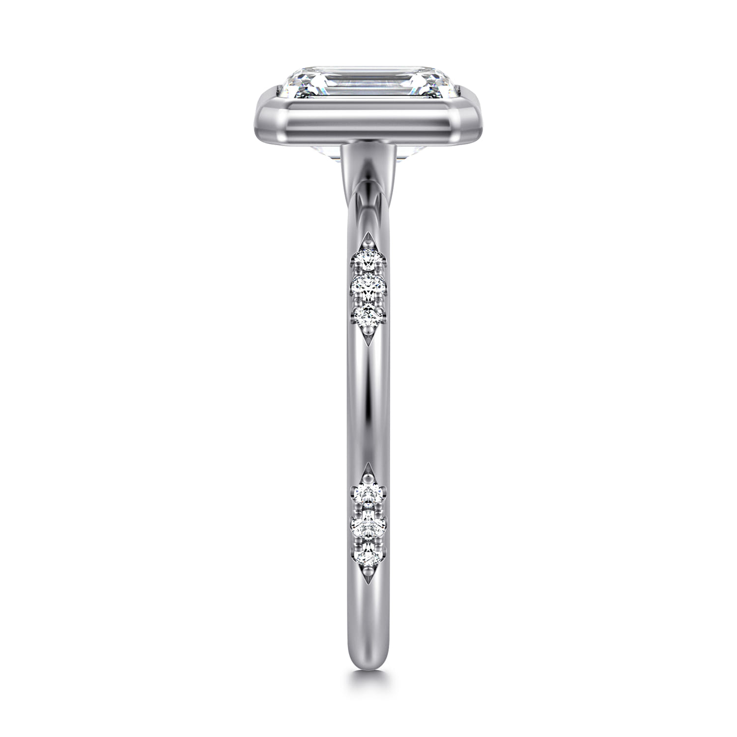 Aspen - 14K White Gold Bezel Set Emerald Cut Diamond Engagement Ring - 0.09 ct - Shot 4