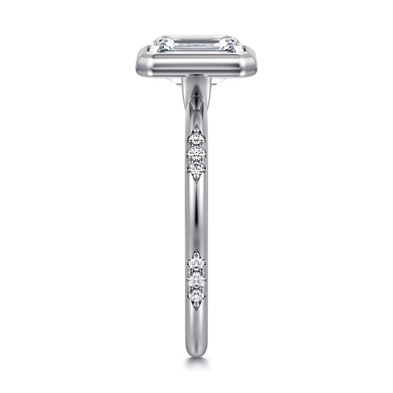 Aspen - 14K White Gold Bezel Set Emerald Cut Diamond Engagement Ring - 0.09 ct - Shot 4