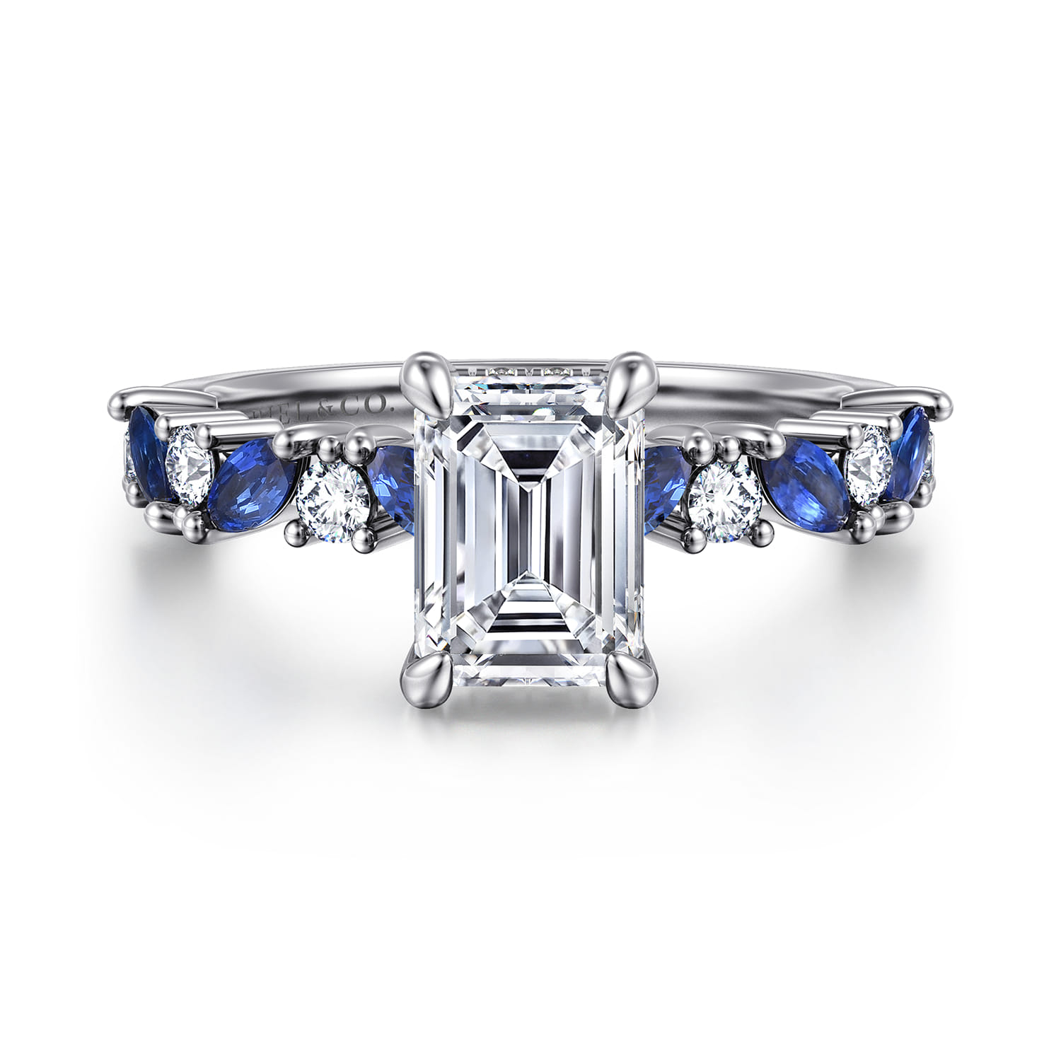 Damiana - 14K White Gold Emerald Cut Sapphire and Diamond Engagement Ring - 0.3 ct - Shot 1