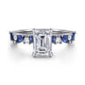 Damiana - 14K White Gold Emerald Cut Sapphire and Diamond Engagement Ring - 0.3 ct