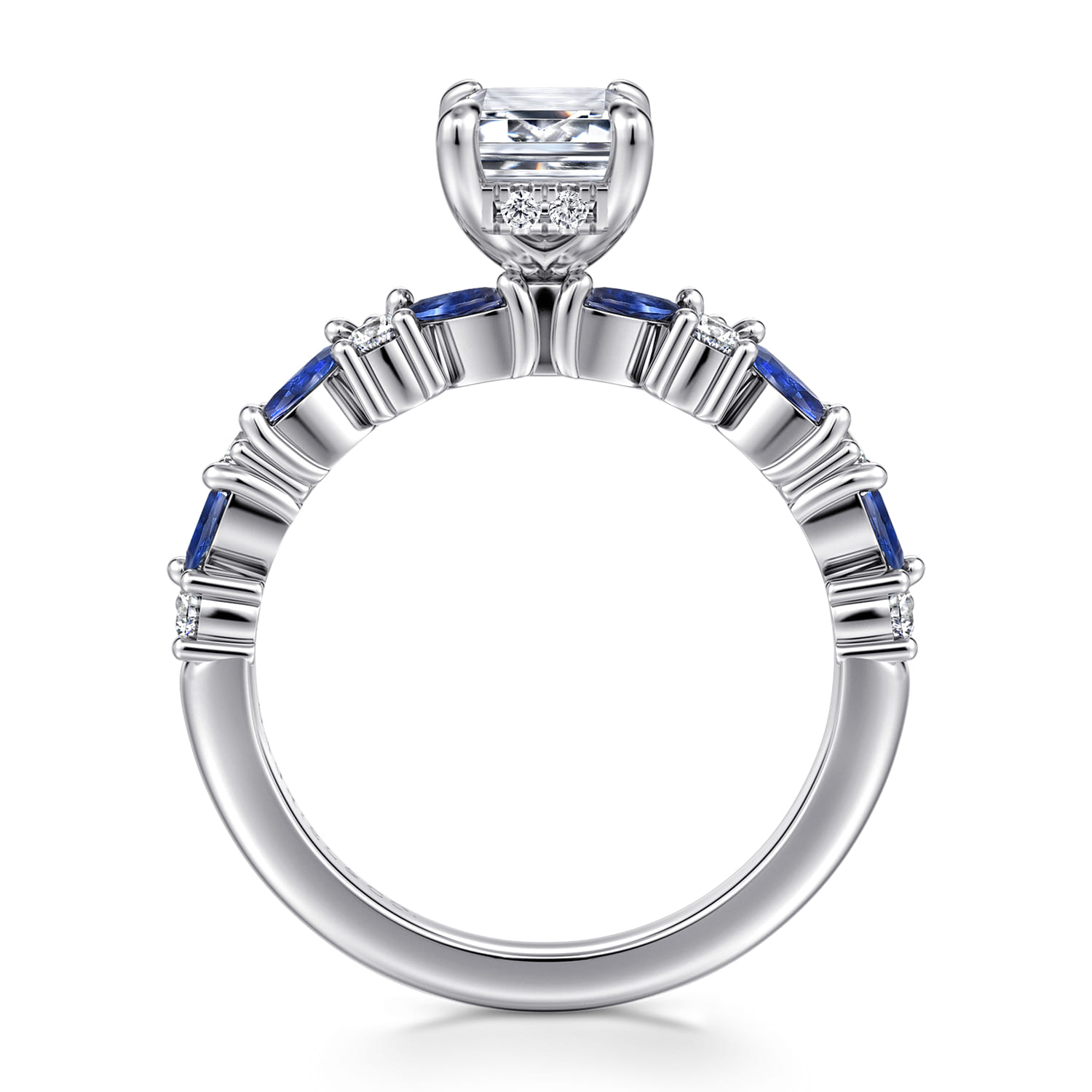 Damiana - 14K White Gold Emerald Cut Sapphire and Diamond Engagement Ring - 0.3 ct - Shot 2