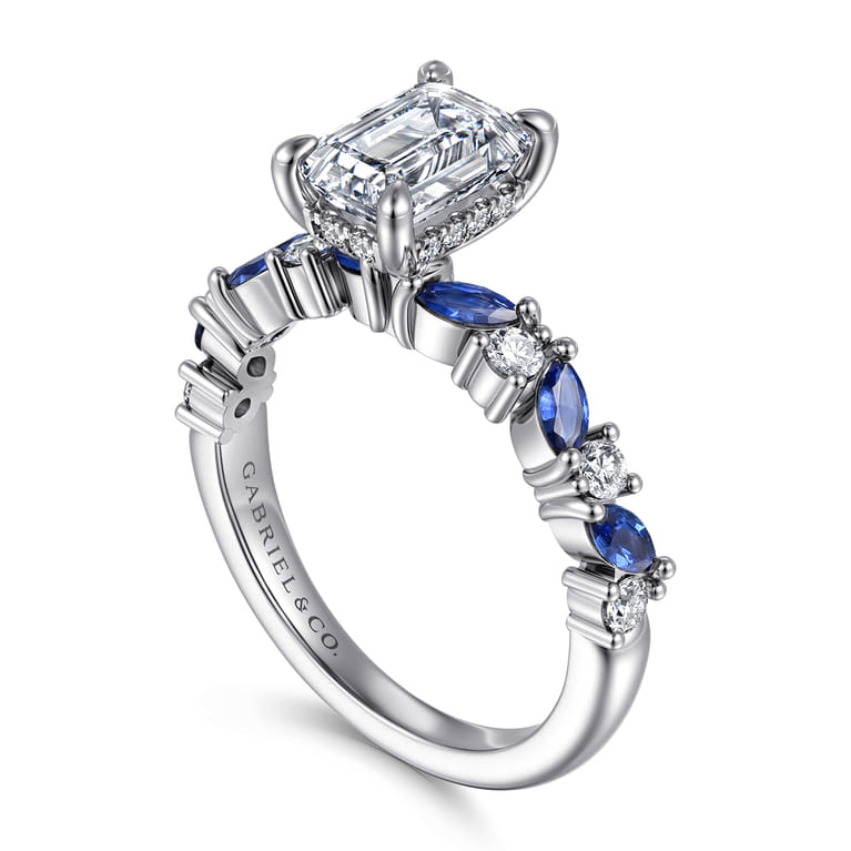 Damiana - 14K White Gold Emerald Cut Sapphire and Diamond Engagement Ring - 0.3 ct - Shot 3