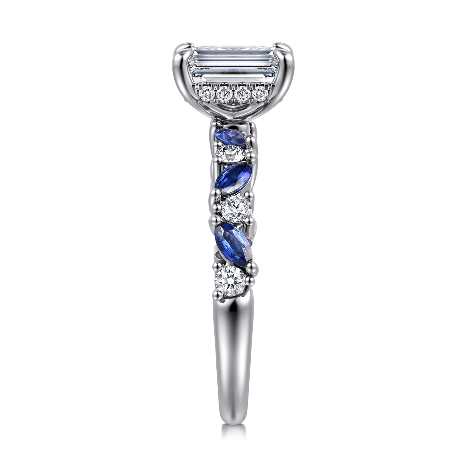Damiana - 14K White Gold Emerald Cut Sapphire and Diamond Engagement Ring - 0.3 ct - Shot 4