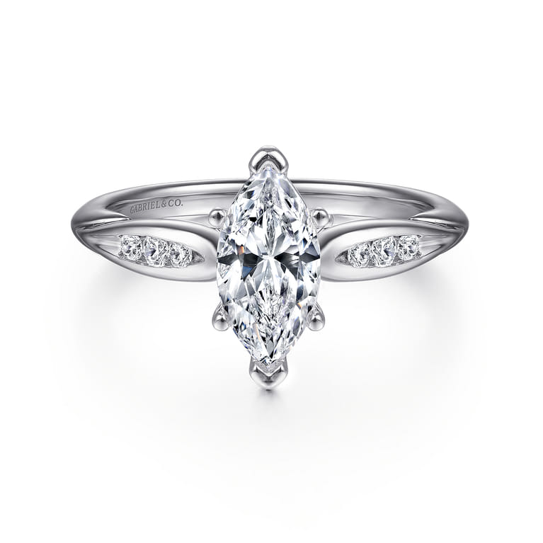 Quinn - 14K White Gold Marquise Shape Diamond Channel Set Engagement Ring - 0.09 ct - Shot 1