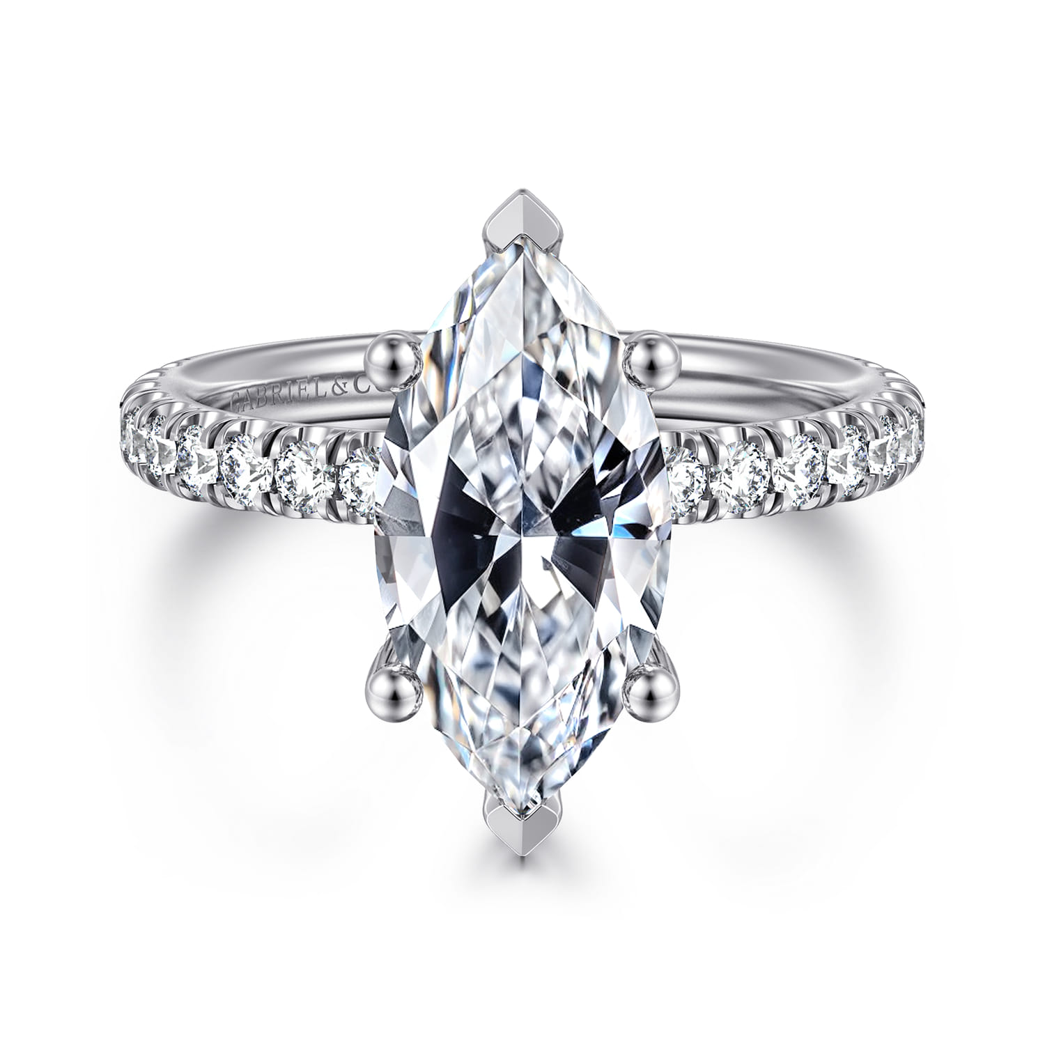 Amira - 14K White Gold Marquise Cut Diamond Engagement Ring - 0.65 ct - Shot 1