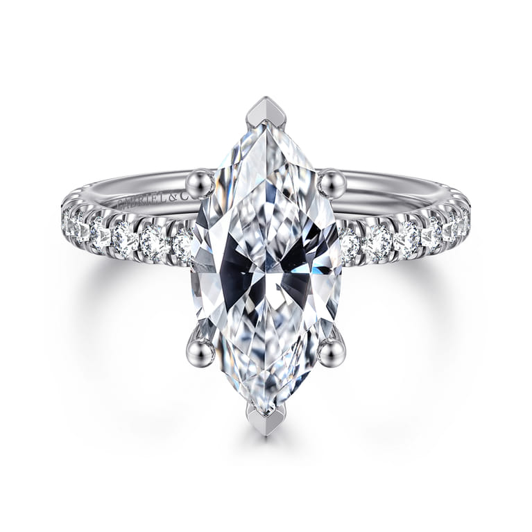 Amira - 14K White Gold Marquise Cut Diamond Engagement Ring - 0.65 ct - Shot 1