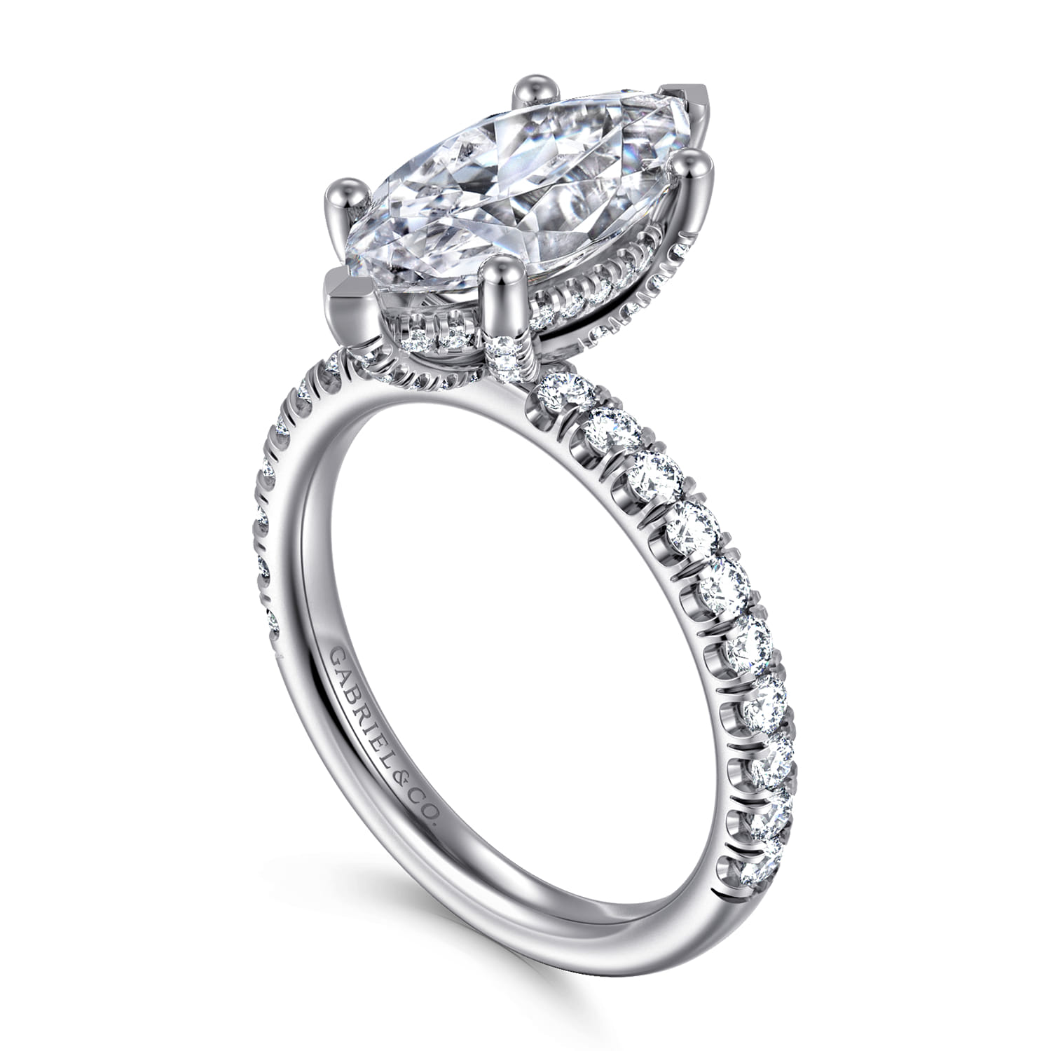 Amira - 14K White Gold Marquise Cut Diamond Engagement Ring - 0.65 ct - Shot 3