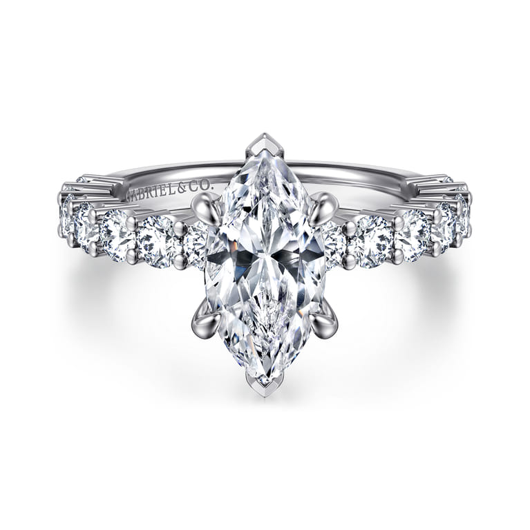 Brosnan - 14K White Gold Marquise Shape Diamond Engagement Ring - 1.1 ct - Shot 1