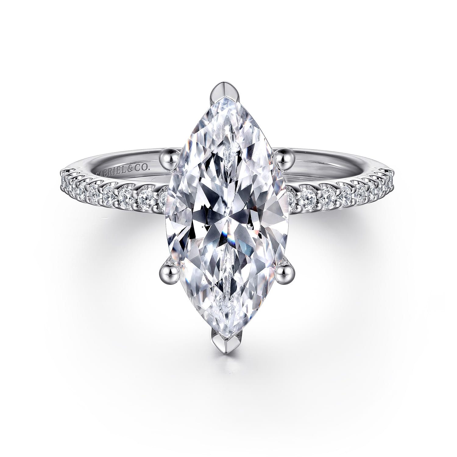 Amata - 14K White Gold Marquise Diamond Engagement Ring - 0.14 ct - Shot 1