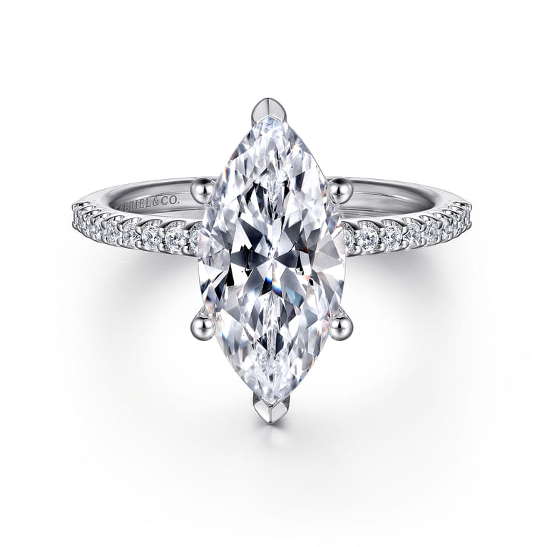 Amata - 14K White Gold Marquise Diamond Engagement Ring - 0.14 ct - Shot 1