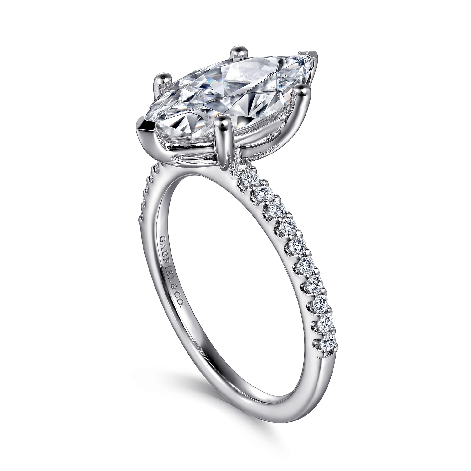 Amata - 14K White Gold Marquise Diamond Engagement Ring - 0.14 ct - Shot 3