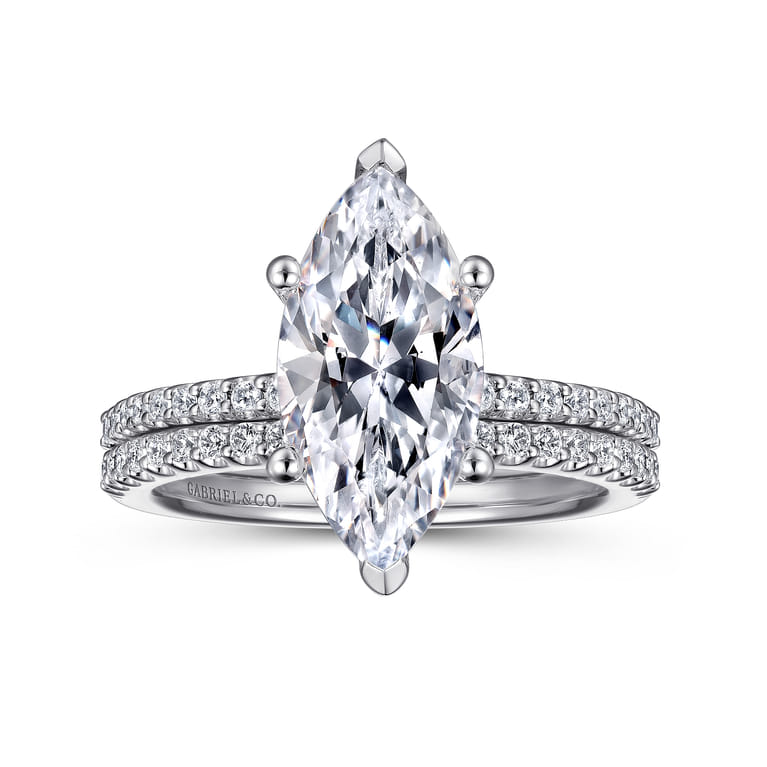 Amata - 14K White Gold Marquise Diamond Engagement Ring - 0.14 ct - Shot 4