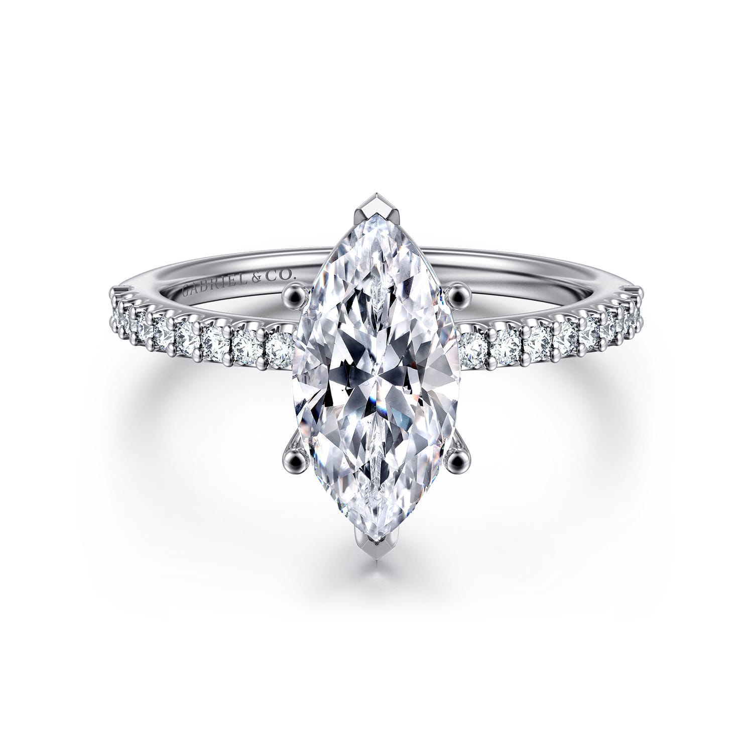 Amata - 14K White Gold Marquise Shape Diamond Engagement Ring - 0.15 ct - Shot 1