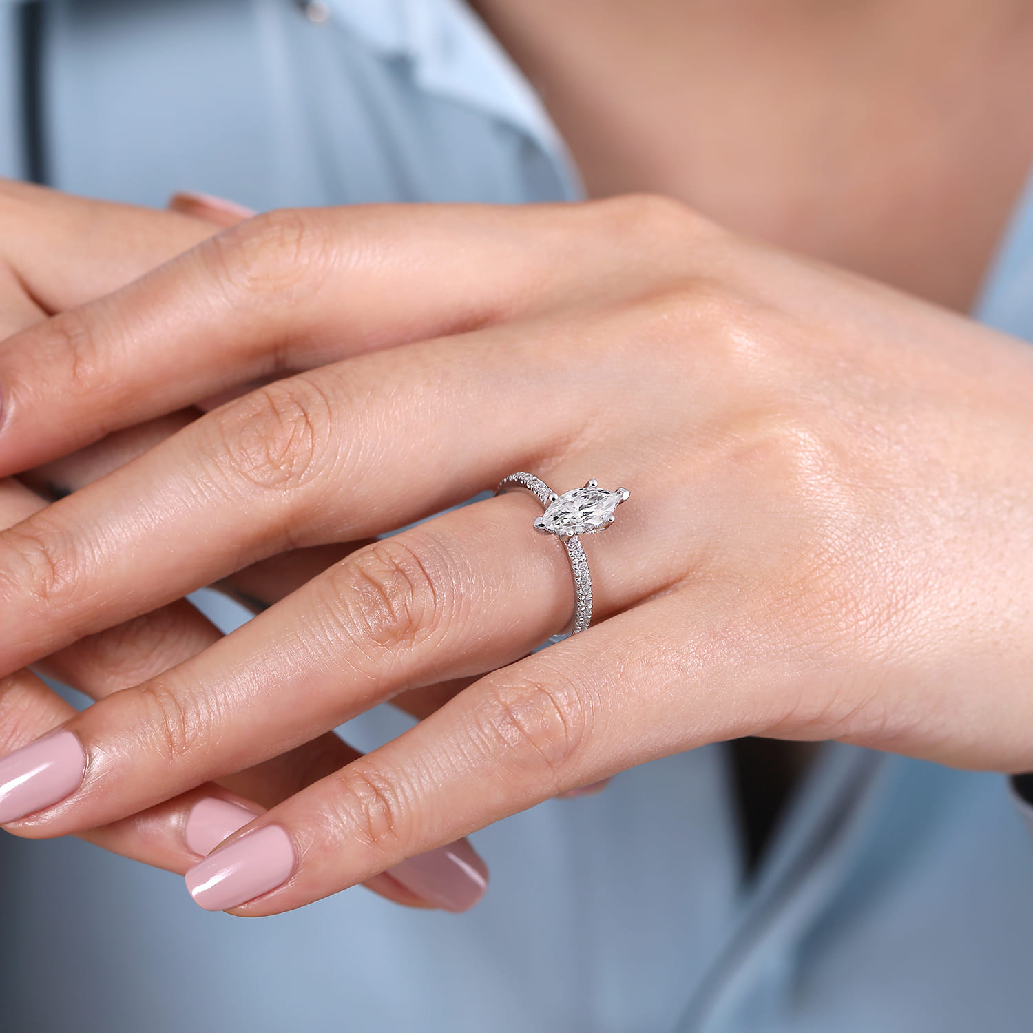 Ulani - 14K White Gold Marquise Diamond Engagement Ring - 0.31 ct - Shot 6