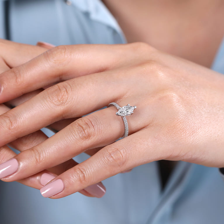 Ulani - 14K White Gold Marquise Diamond Engagement Ring - 0.31 ct - Shot 6