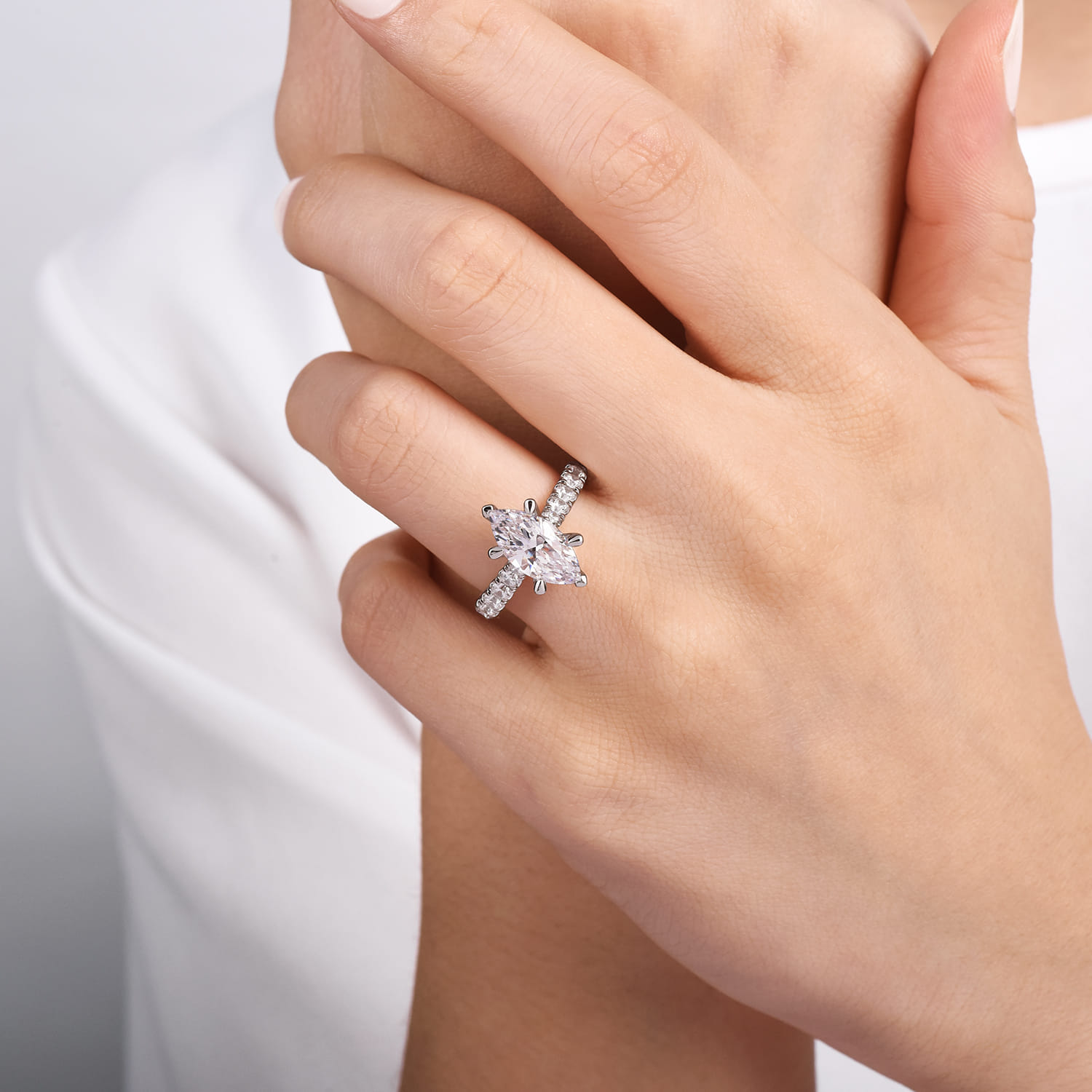 Sarita - 14K White Gold Marquise Shape Diamond Engagement Ring - 1 ct - Shot 6