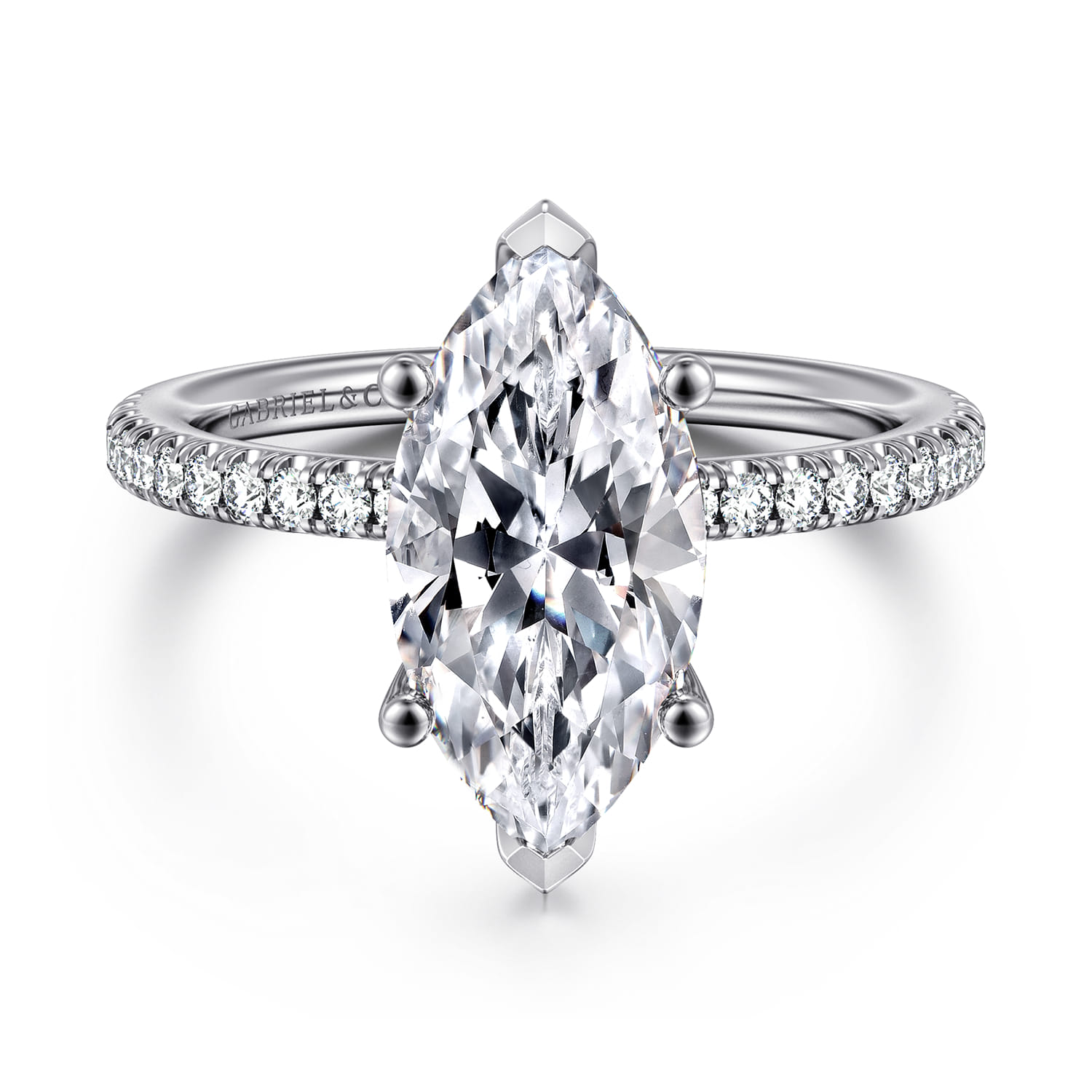 Evelyn - 14K White Gold Marquise Shape Diamond Engagement Ring - 0.18 ct - Shot 1
