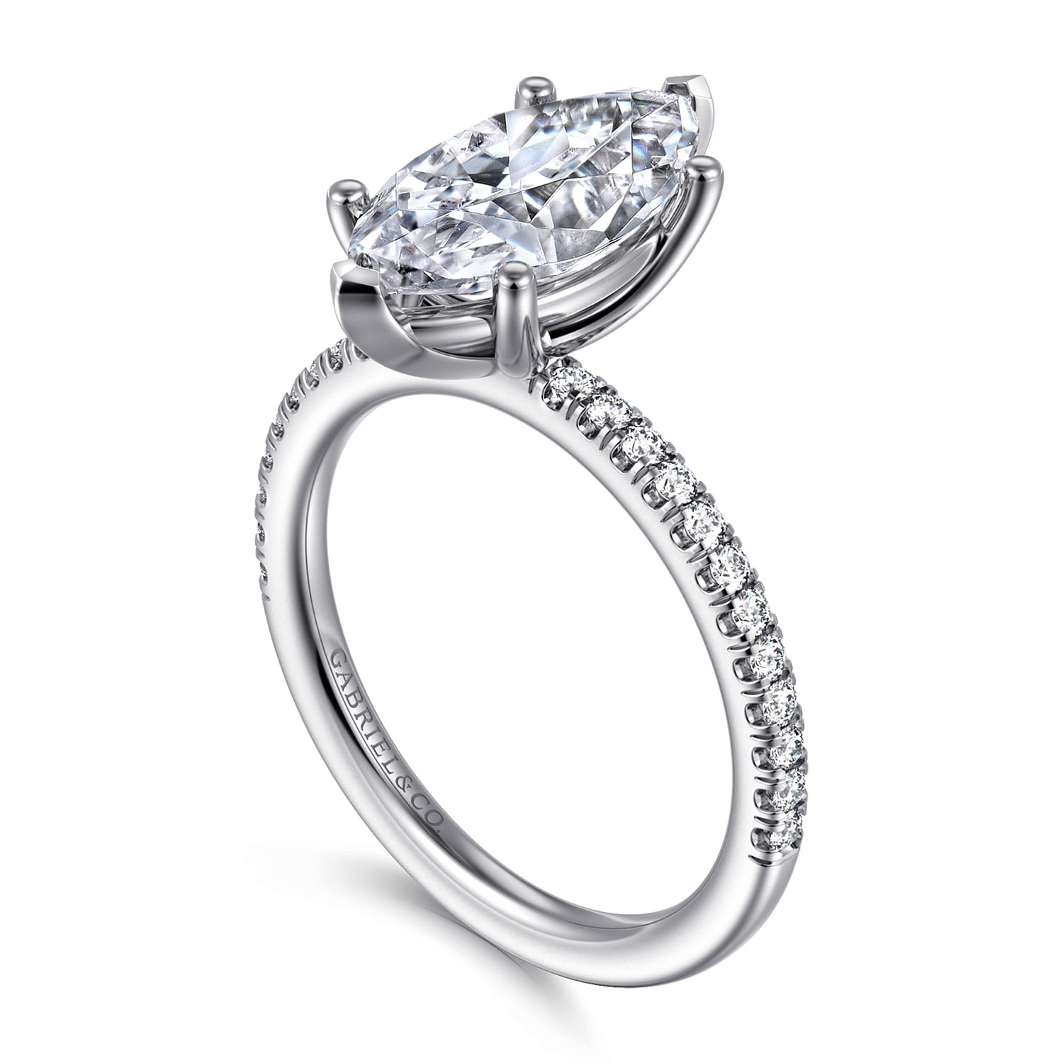 Evelyn - 14K White Gold Marquise Shape Diamond Engagement Ring - 0.18 ct - Shot 3