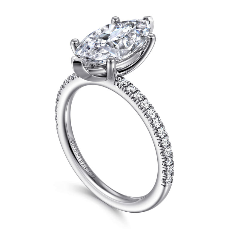 Evelyn - 14K White Gold Marquise Shape Diamond Engagement Ring - 0.18 ct - Shot 3