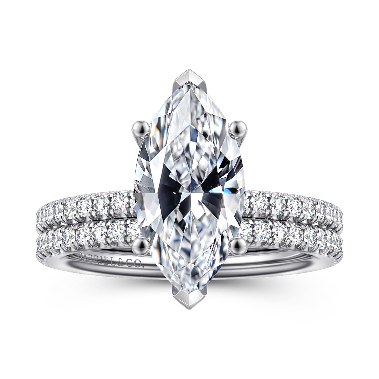 Evelyn - 14K White Gold Marquise Shape Diamond Engagement Ring - 0.18 ct - Shot 4