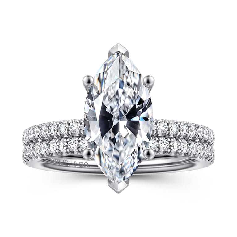 Evelyn - 14K White Gold Marquise Shape Diamond Engagement Ring - 0.18 ct - Shot 4