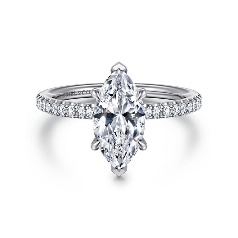 Evelyn - 14K White Gold Marquise Shape Diamond Engagement Ring - 0.18 ct - Shot 1