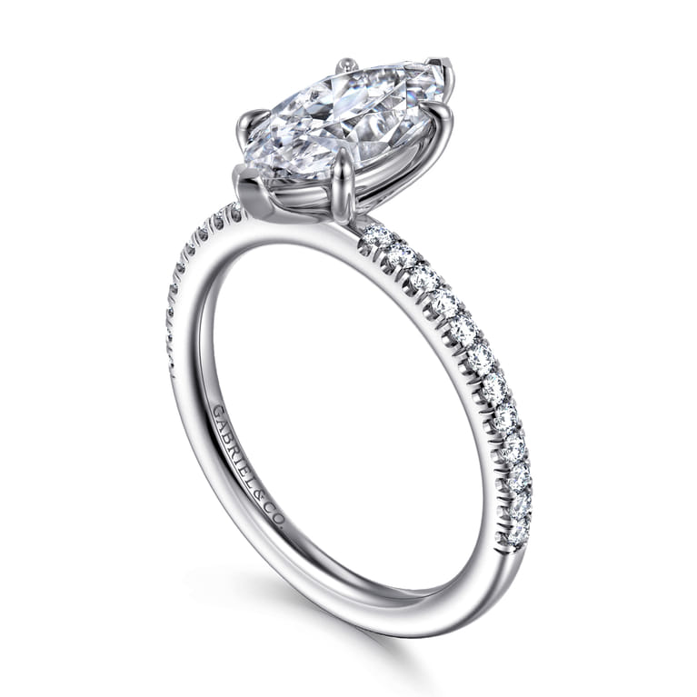 Evelyn - 14K White Gold Marquise Shape Diamond Engagement Ring - 0.18 ct - Shot 3