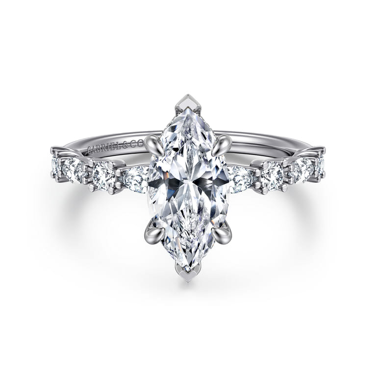 Juliet - 14K White Gold Marquise Shape Diamond Engagement Ring - 0.47 ct - Shot 1