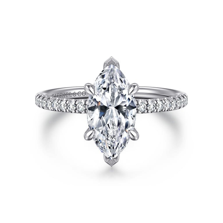 Stasia - 14K White Gold Marquise Shape Diamond Engagement Ring - 0.23 ct - Shot 1