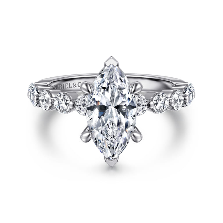 Silvey - 14K White Gold Marquise Shape Single Prong Diamond Engagement Ring - 0.7 ct - Shot 1