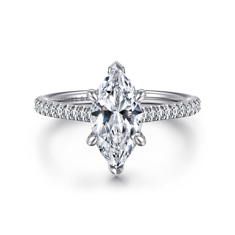 Aline - 14K White Gold Marquise Shape Diamond Engagement Ring - 0.3 ct - Shot 1