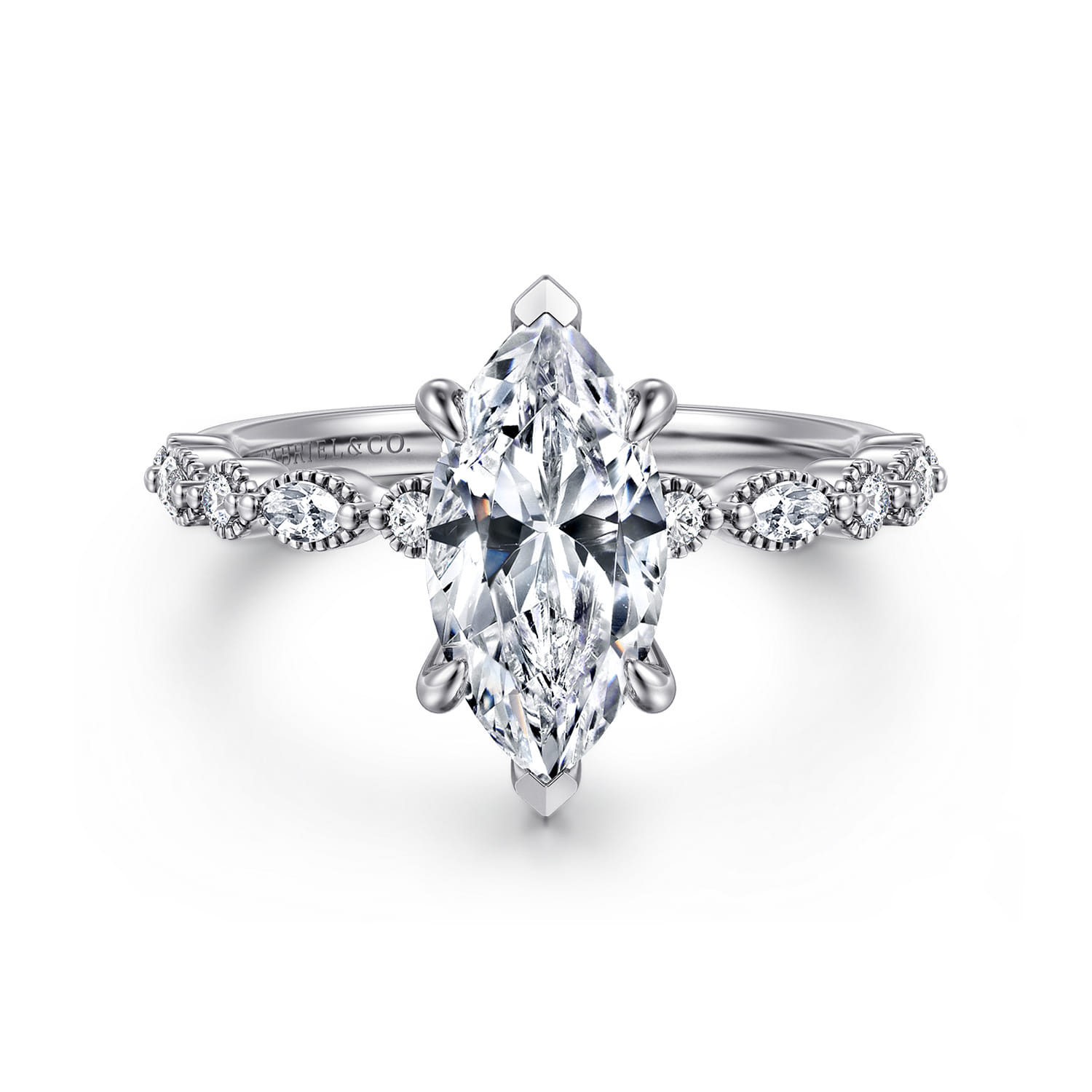 Lanna - 14K White Gold Marquise Shape Diamond Engagement Ring - 0.25 ct - Shot 1