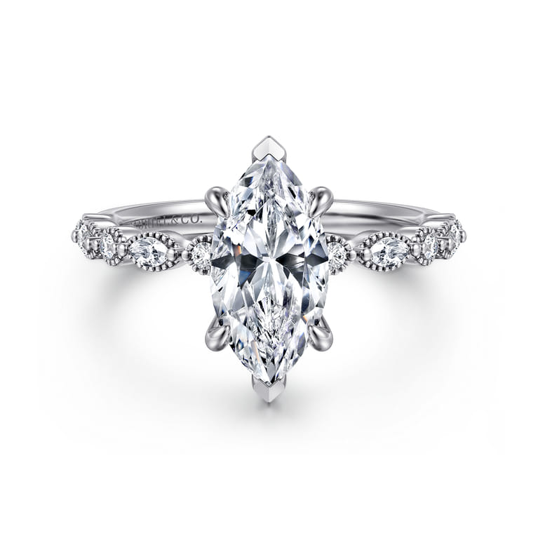 Lanna - 14K White Gold Marquise Shape Diamond Engagement Ring - 0.25 ct - Shot 1