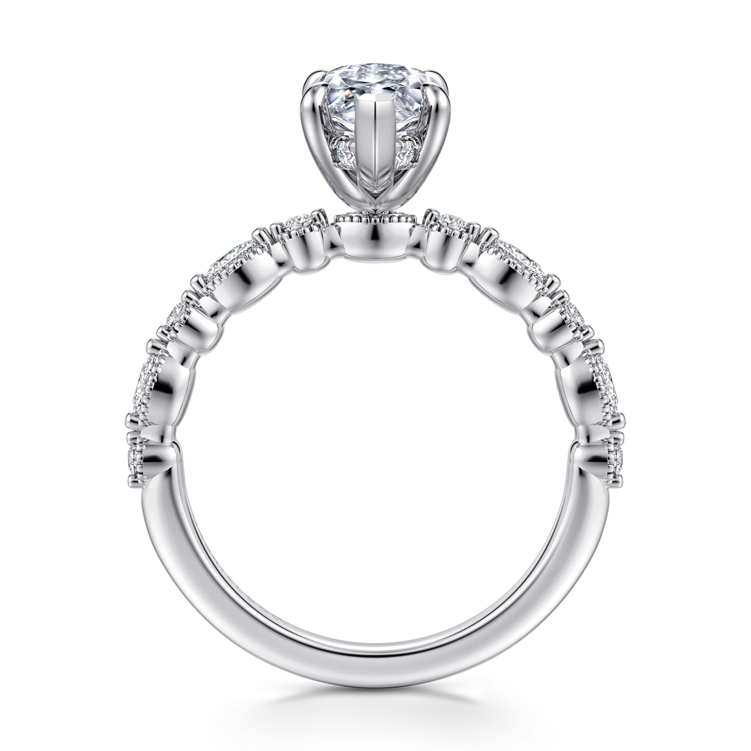 Lanna - 14K White Gold Marquise Shape Diamond Engagement Ring - 0.25 ct - Shot 2