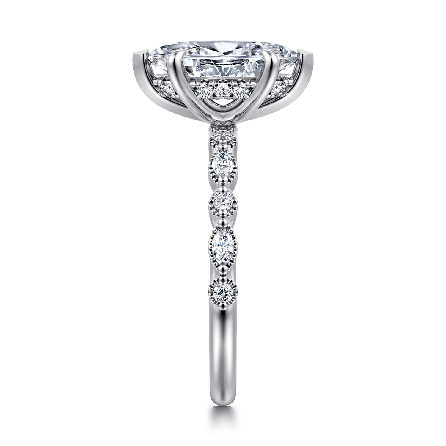 Lanna - 14K White Gold Marquise Shape Diamond Engagement Ring - 0.25 ct - Shot 4