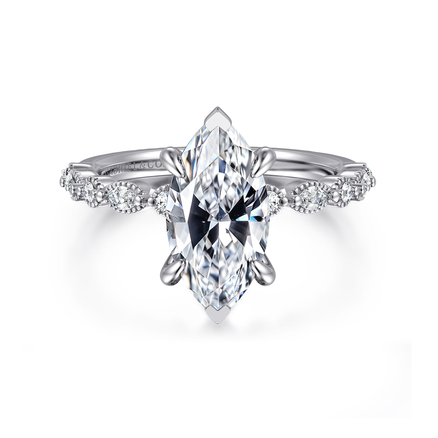 Lanna - 14K White Gold Marquise Shape Diamond Engagement Ring - 0.25 ct - Shot 1