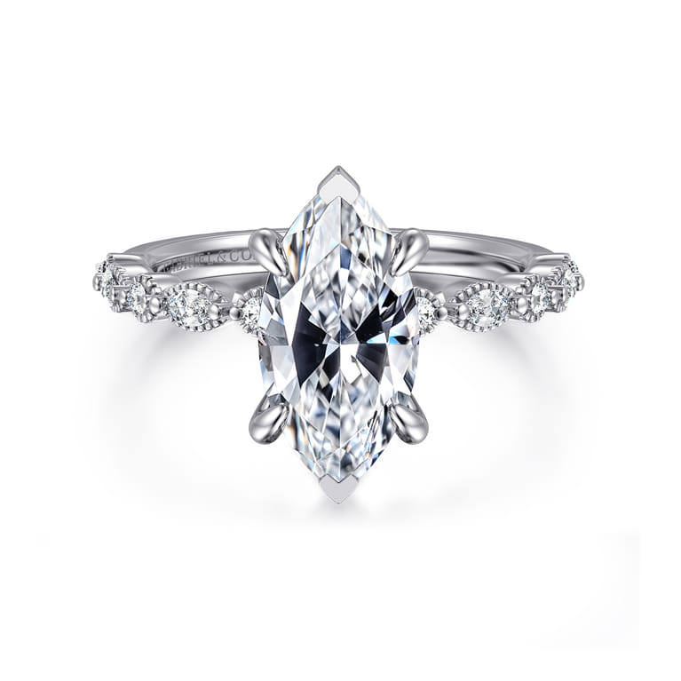 Lanna - 14K White Gold Marquise Shape Diamond Engagement Ring - 0.25 ct - Shot 1
