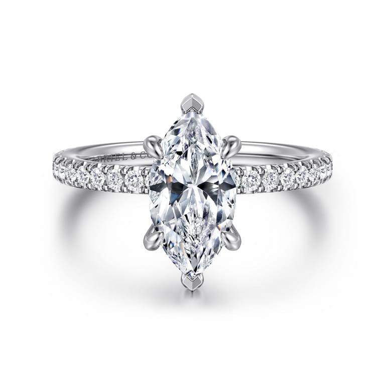 Alisa - 14K White Gold Marquise Shape Diamond Engagement Ring - 0.55 ct - Shot 1