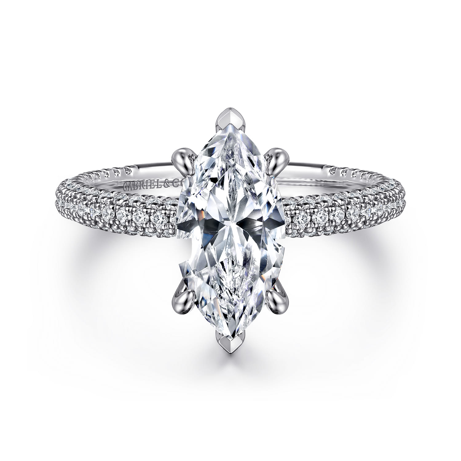 Alinna - 14K White Gold Marquise Shape Diamond Engagement Ring - 0.7 ct - Shot 1