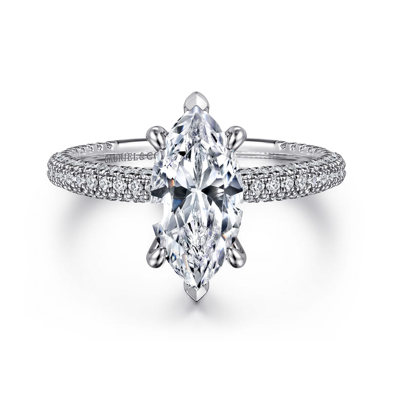 Alinna - 14K White Gold Marquise Shape Diamond Engagement Ring - 0.7 ct - Shot 1