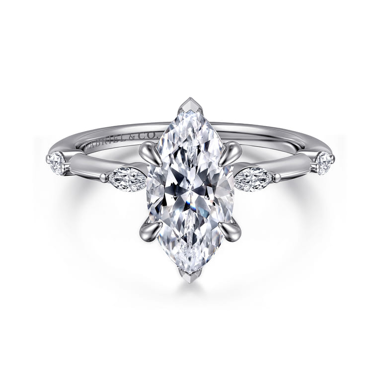 Marline - 14K White Gold Gold Marquise Shape Diamond Engagement Ring - 0.15 ct - Shot 1