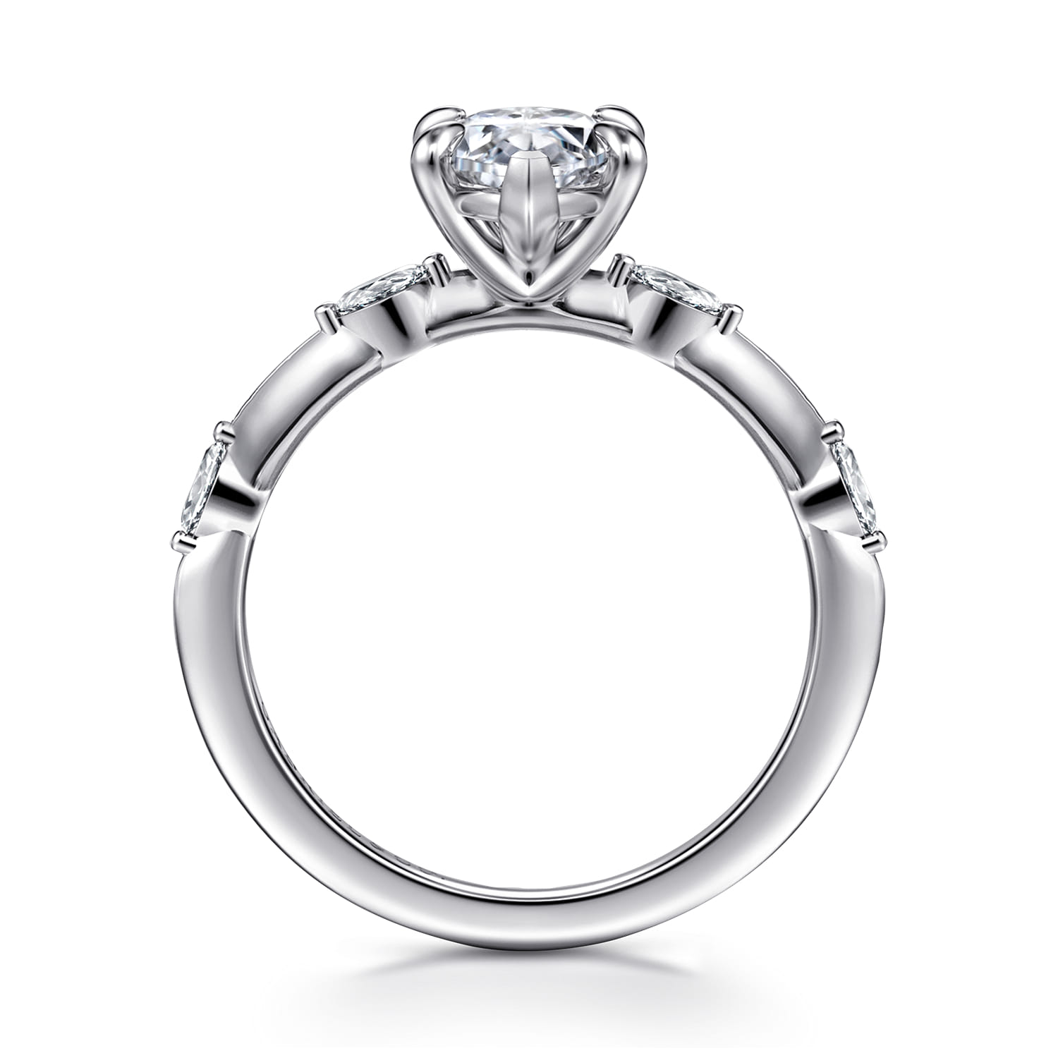 Marline - 14K White Gold Gold Marquise Shape Diamond Engagement Ring - 0.15 ct - Shot 2