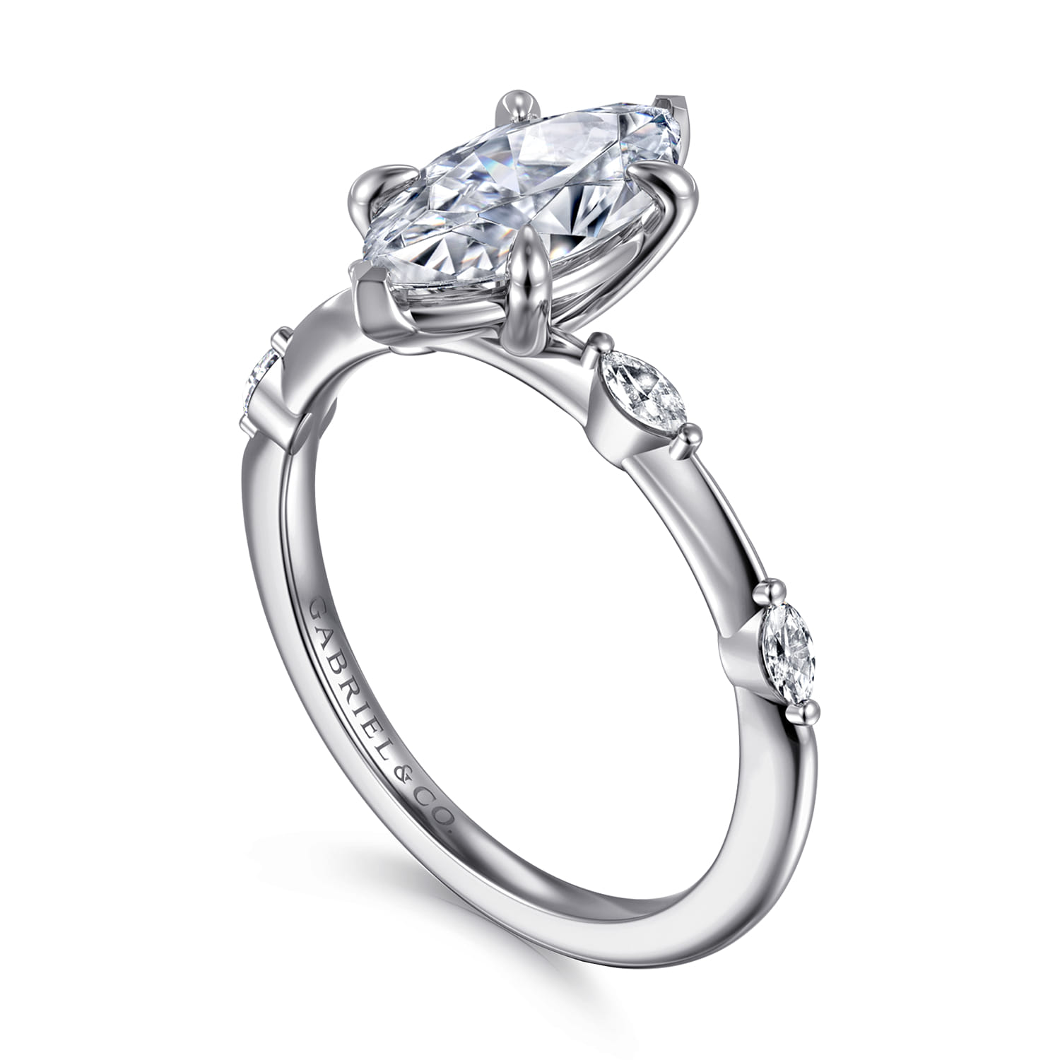 Marline - 14K White Gold Gold Marquise Shape Diamond Engagement Ring - 0.15 ct - Shot 3