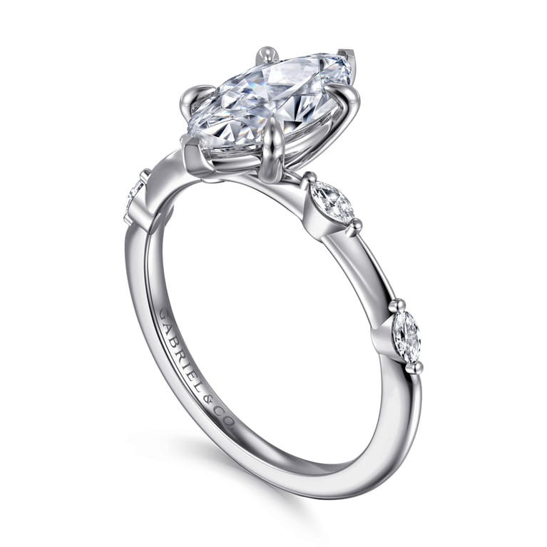Marline - 14K White Gold Gold Marquise Shape Diamond Engagement Ring - 0.15 ct - Shot 3