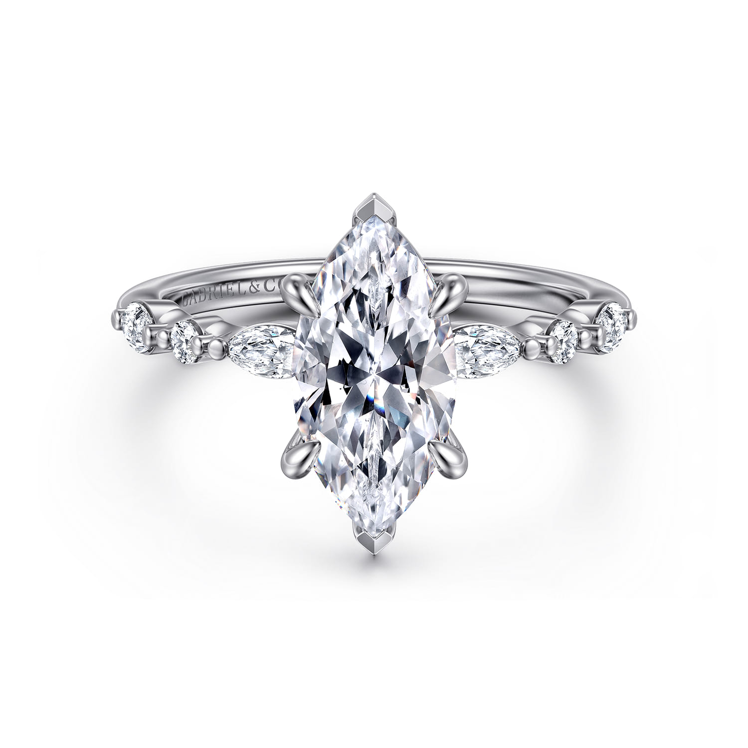 Perry - 14K White Gold Marquise Shape Diamond Engagement Ring - 0.3 ct - Shot 1