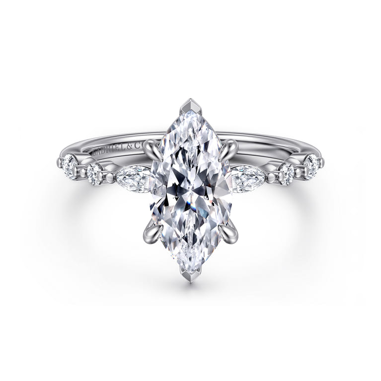 Perry - 14K White Gold Marquise Shape Diamond Engagement Ring - 0.3 ct - Shot 1