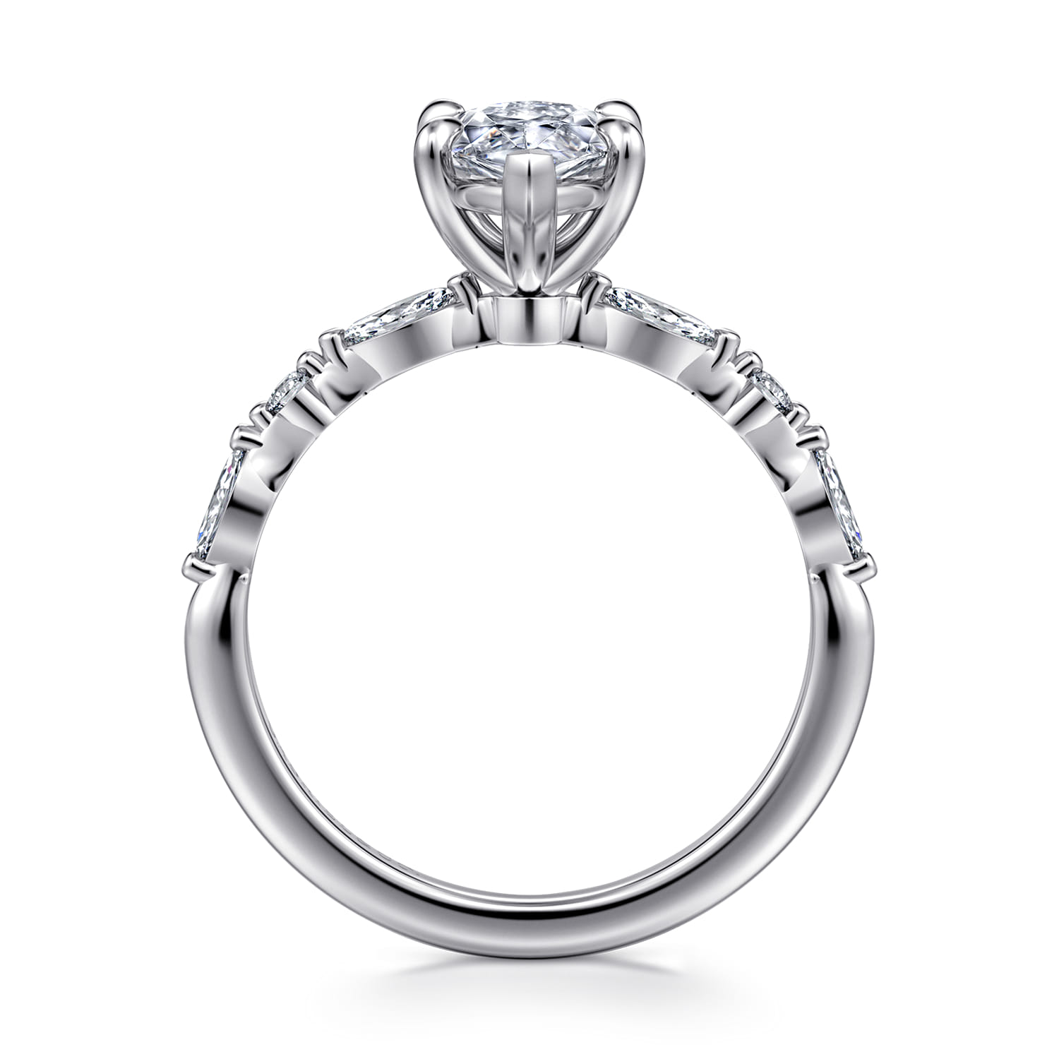 Perry - 14K White Gold Marquise Shape Diamond Engagement Ring - 0.3 ct - Shot 2