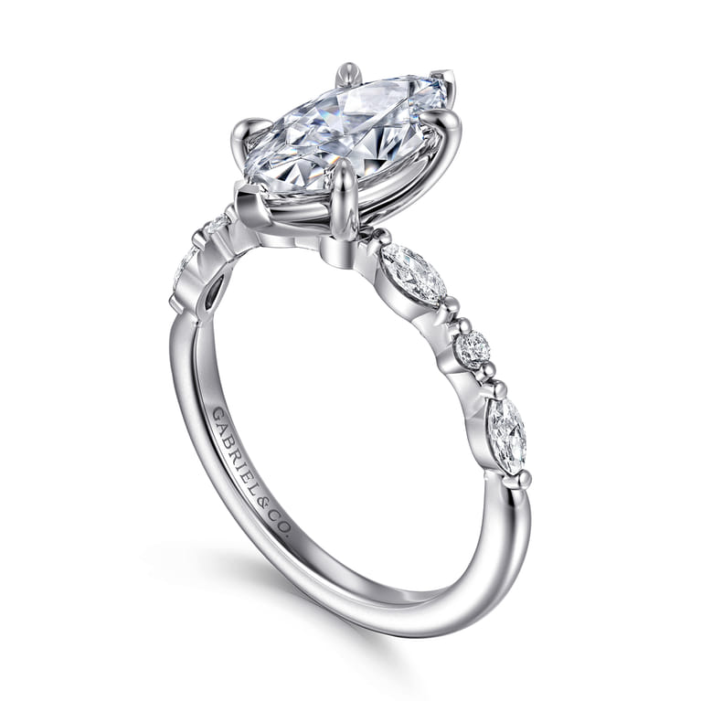 Perry - 14K White Gold Marquise Shape Diamond Engagement Ring - 0.3 ct - Shot 3